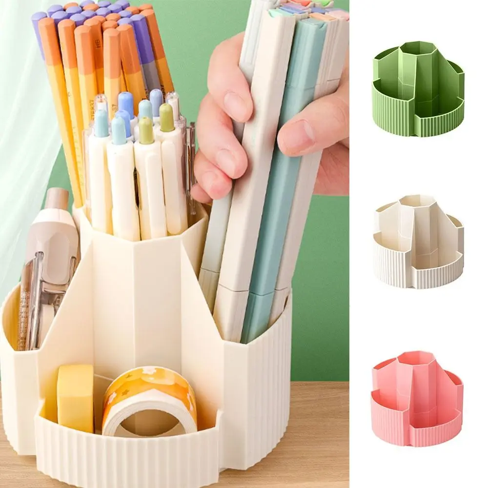 

Large Capacity Stationery Organizer 5 Compartments Versatile Storage Pencil Cup Pot 360-Degree Rotation Durable Storage Box Home