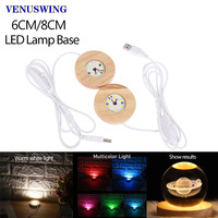 Wood Light Base Rechargeable Remote Control Night Lamp Colorful LED Light Art Ornament Crystal Glass For Epoxy Resin Base 6/8Cm