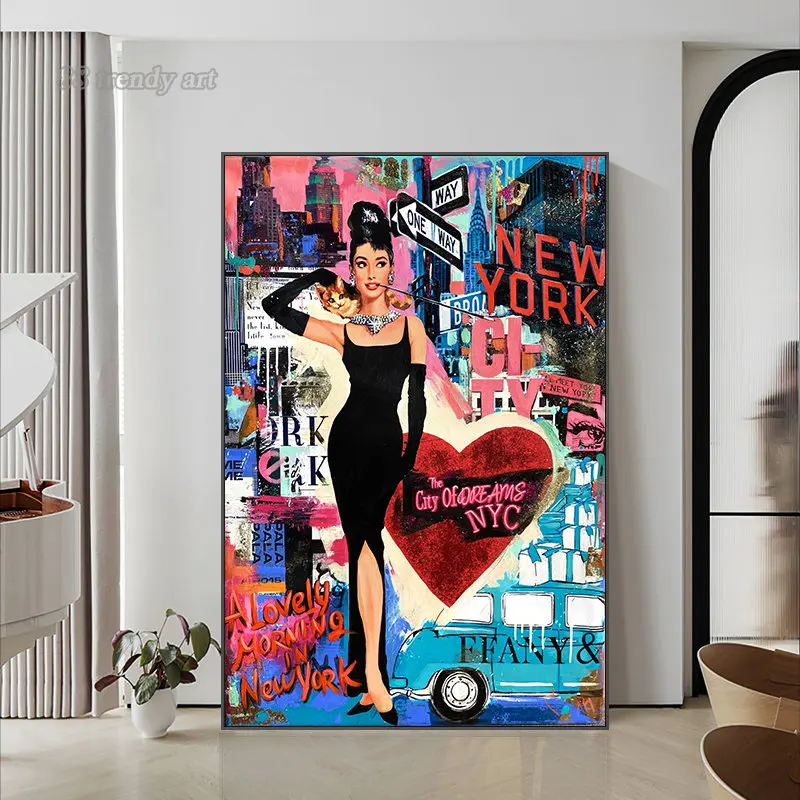 Fashion Actress Star Audrey Hepburn Pop Art Posters Prints Street Graffiti Canvas Painting Pictures Cuadros Wall Art Home Decor