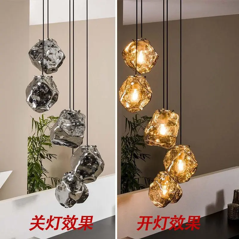 

Minimalist Art Bedroom Bedside Chandelier Ice Design Sense Restaurant Light Porch Lava Shape Fishing Line Chandelier Glass HOT