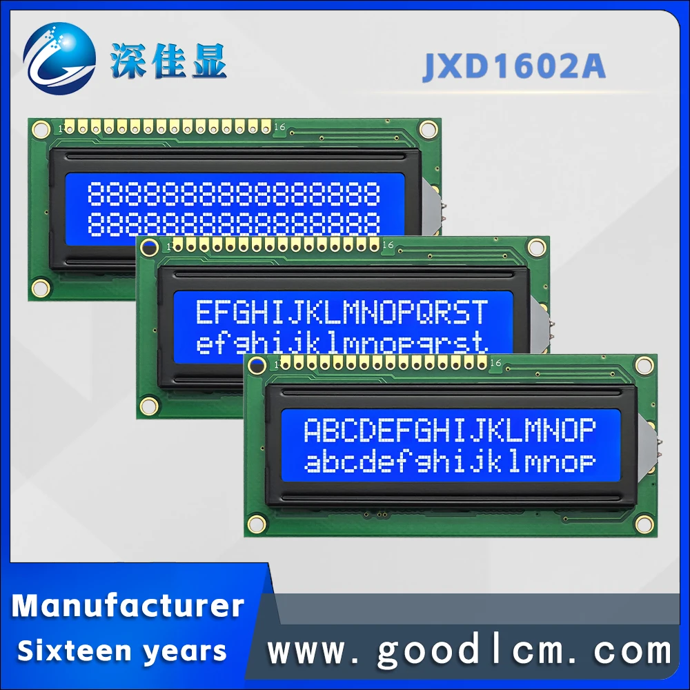 Good quality industry LCD 1602 dot matrix screen JXD1602A STN Blue Negative 16 * 2-line digital symbol LCM display module