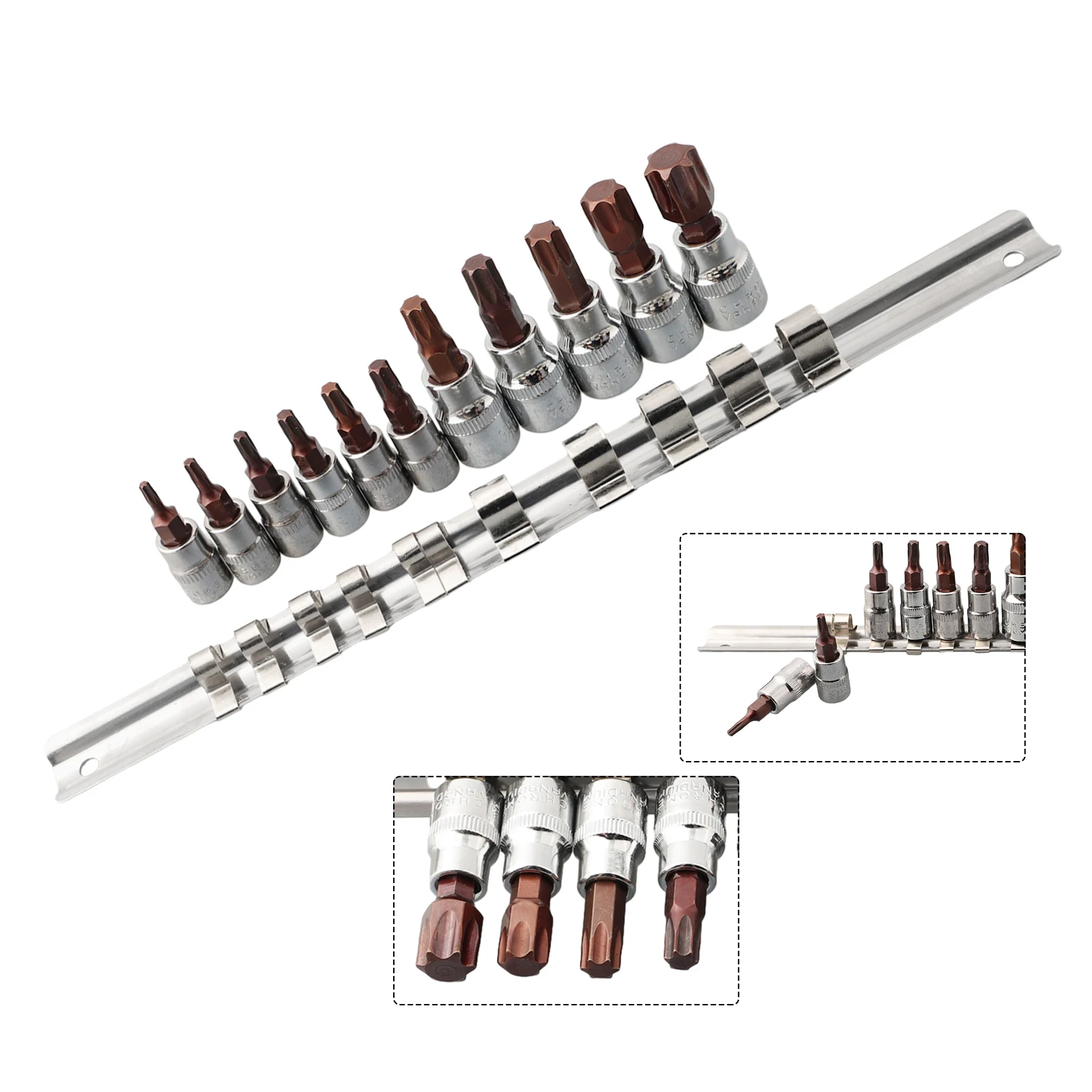 11Pcs Press-fit Sleeve Flower-shaped Drive Socket Set Torx Screwdriver Bits 3/8 1/4inch Wrench Socket Adapter T10-T60 Hand Tools