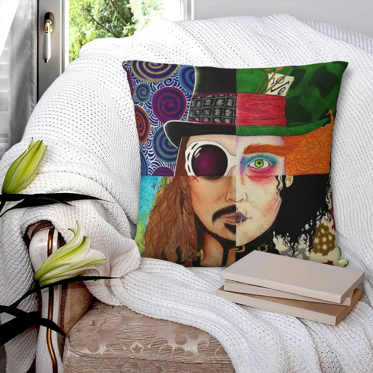 Johnny Depp Character Collage Square Pillowcase Pillow Cover Velvet Cushion Zip Decorative Throw Pillow For Home Living Room