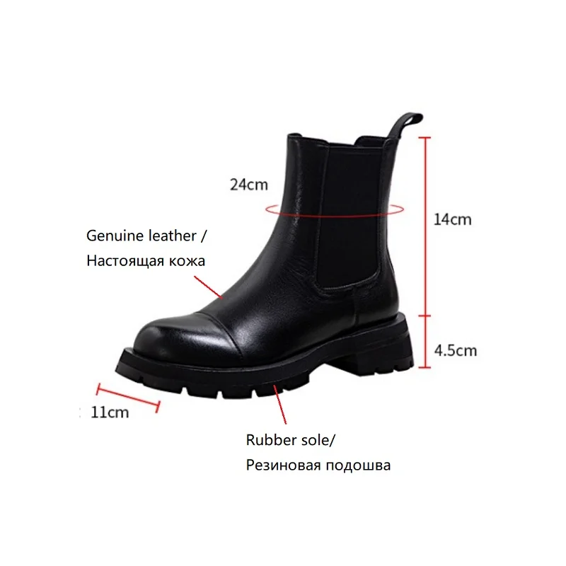 NEW Fall/Winter Shoes Women Leather Ankle Boots Women Round Toe Thick Heel Women Shoes Solid Chelsea Boots Casual Women Boots