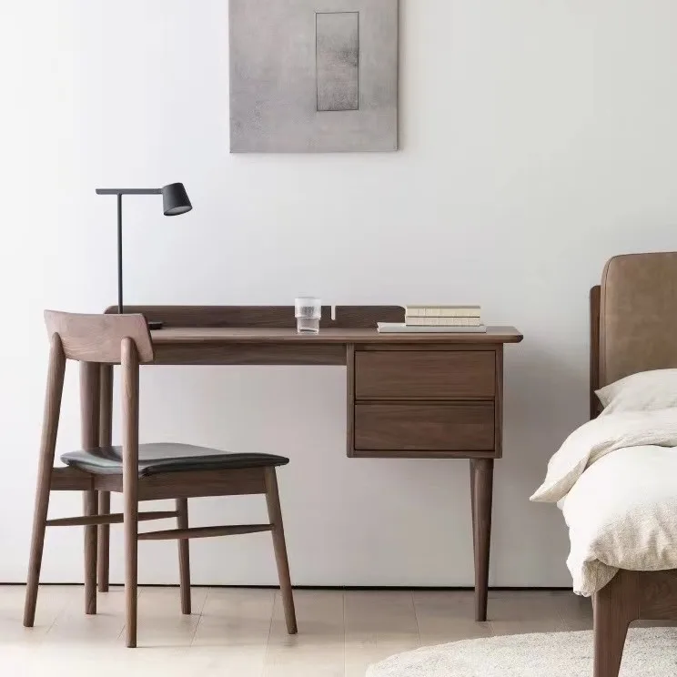 Cherry wood black walnut small apartment computer desk household writing desk Nordic Japanese all solid wood desk