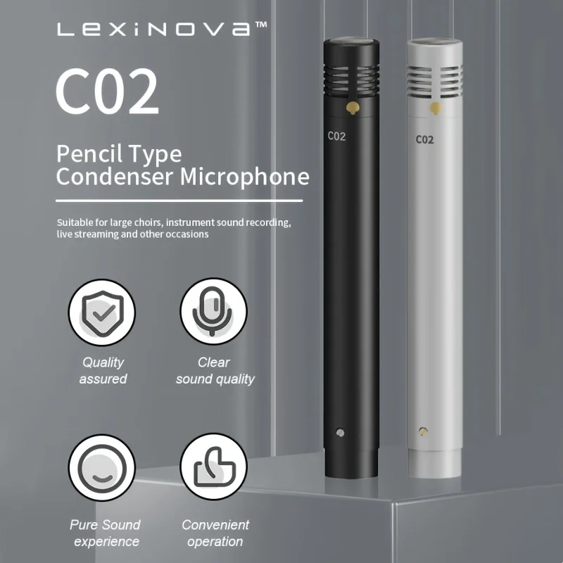 

Набор двойных конденсаторных карандашных микрофонов C02. Черный и серебристый. Захват четких живых звуков. Идеально подходит для записи и живых выступлений.