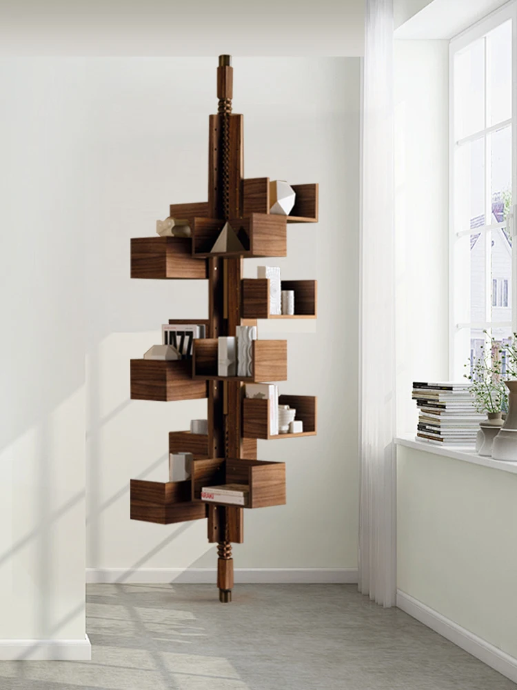 

Villa Internet celebrity walnut 360 degree rotating bookshelf solid wood shelf