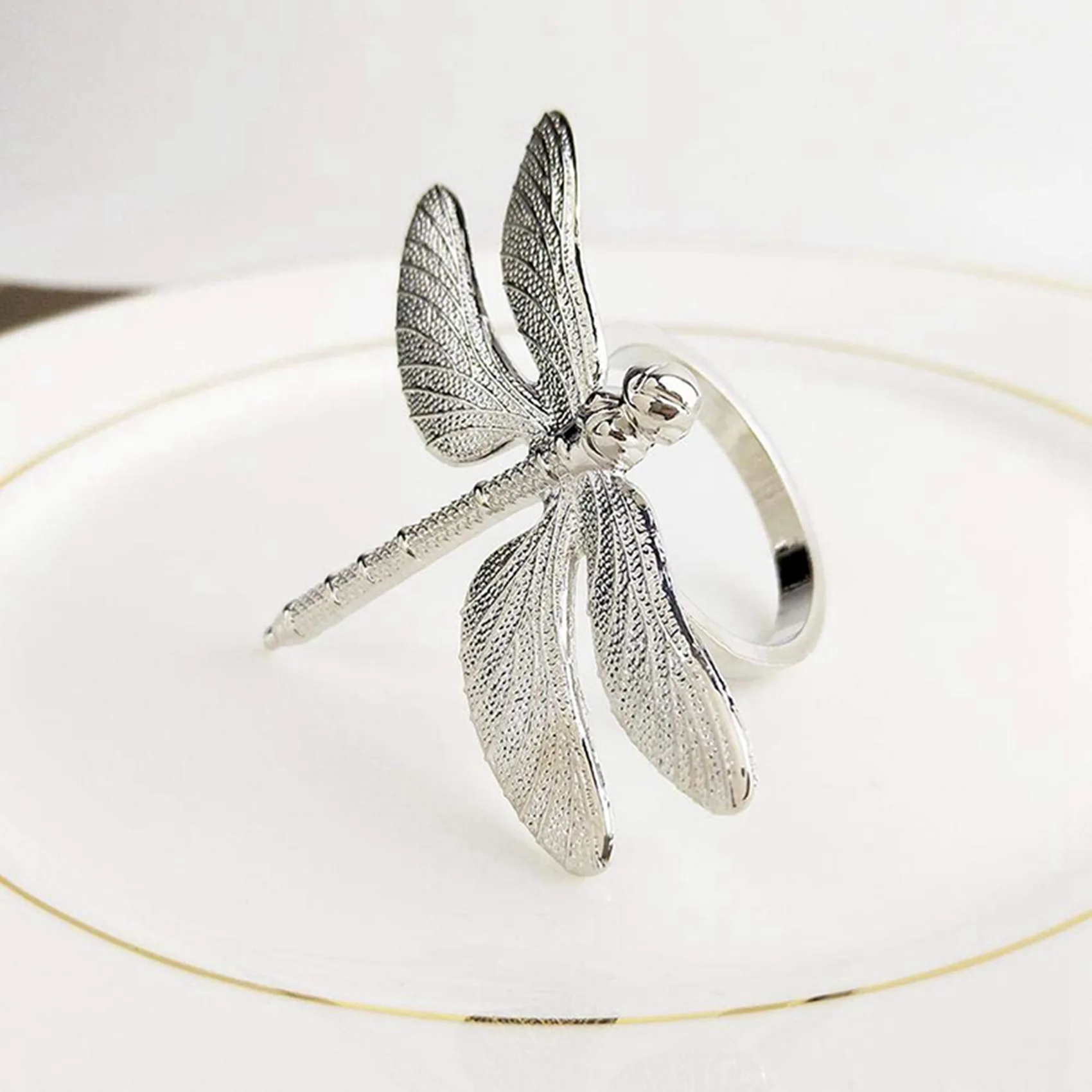 

AA81-48 Pcs Dragonfly Napkin Rings, Zinc Alloy Napkin Buckle Silver Napkin Ring For Hotel Wedding Holiday Table Dinner Party