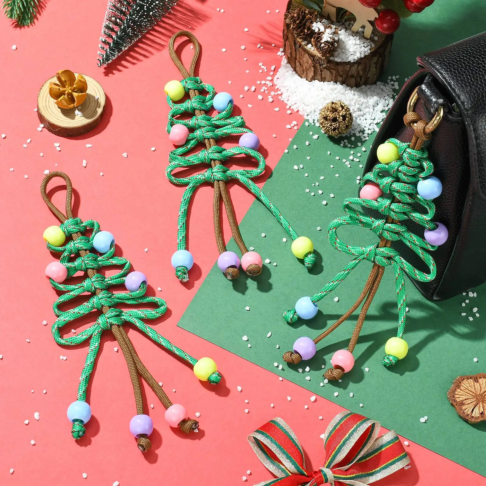 PandaHall 4 Stück Polyester-Hängeornamente für Weihnachtsbäume, grün, 205 x 74 mm, für Weihnachten, Feiertage, Schmuckherstellung, Basteln – Detail 6