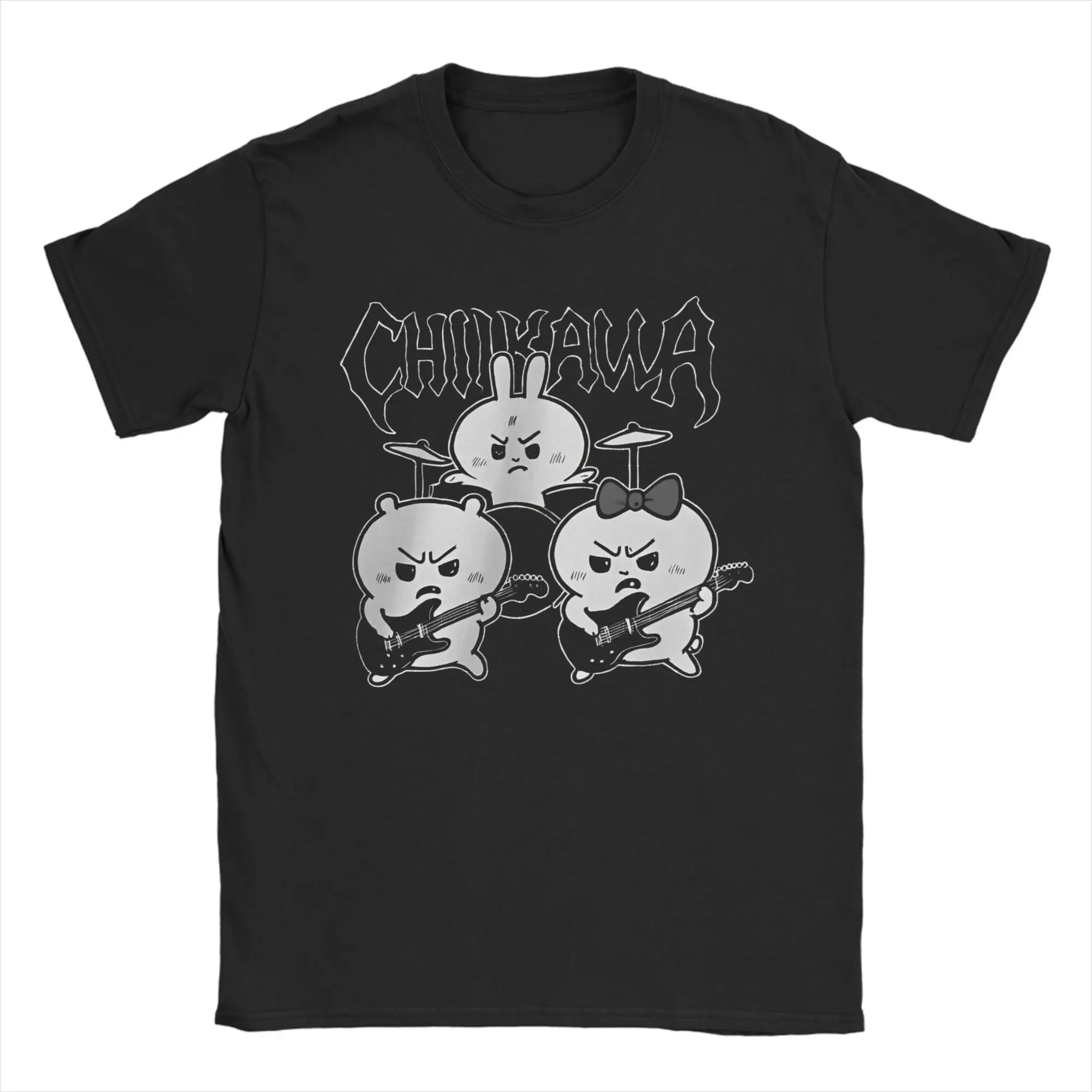 

Новинка, футболка с металлической лентой Chiikawa Hard Rock, мужская футболка с круглым воротником из чистого хлопка, японское аниме, футболка с коротким рукавом, топы 6XL