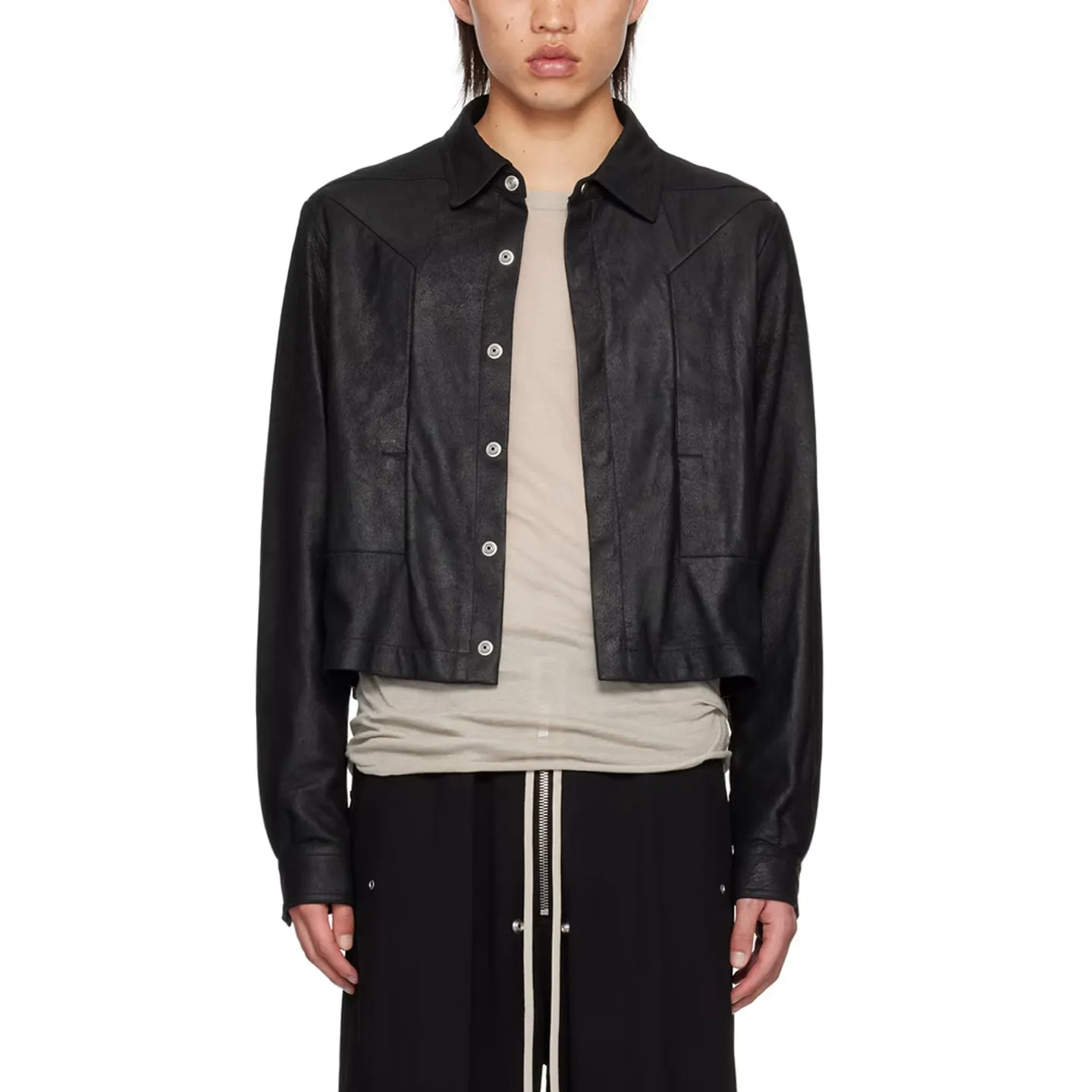 High Street RO Style Dark Jackets Men's Deconstruction Splicing Workwear PU Leather Retro Streetwear Fashion Short Jacket