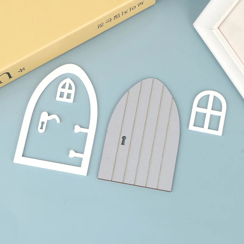 1 مجموعة دمية مصغرة الجنية قزم نموذج الباب مع نافذة مقبض الباب 1:12 بيت الدمية حديقة ديكور ملحقات لعبة #4