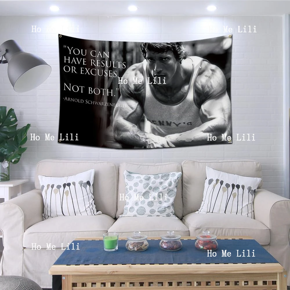 Arnold Schwarzenegger You Can Have Results Or Excuses Not Both Banner Tapestry Wall Hanging Workout Gym Inspirational Quotes