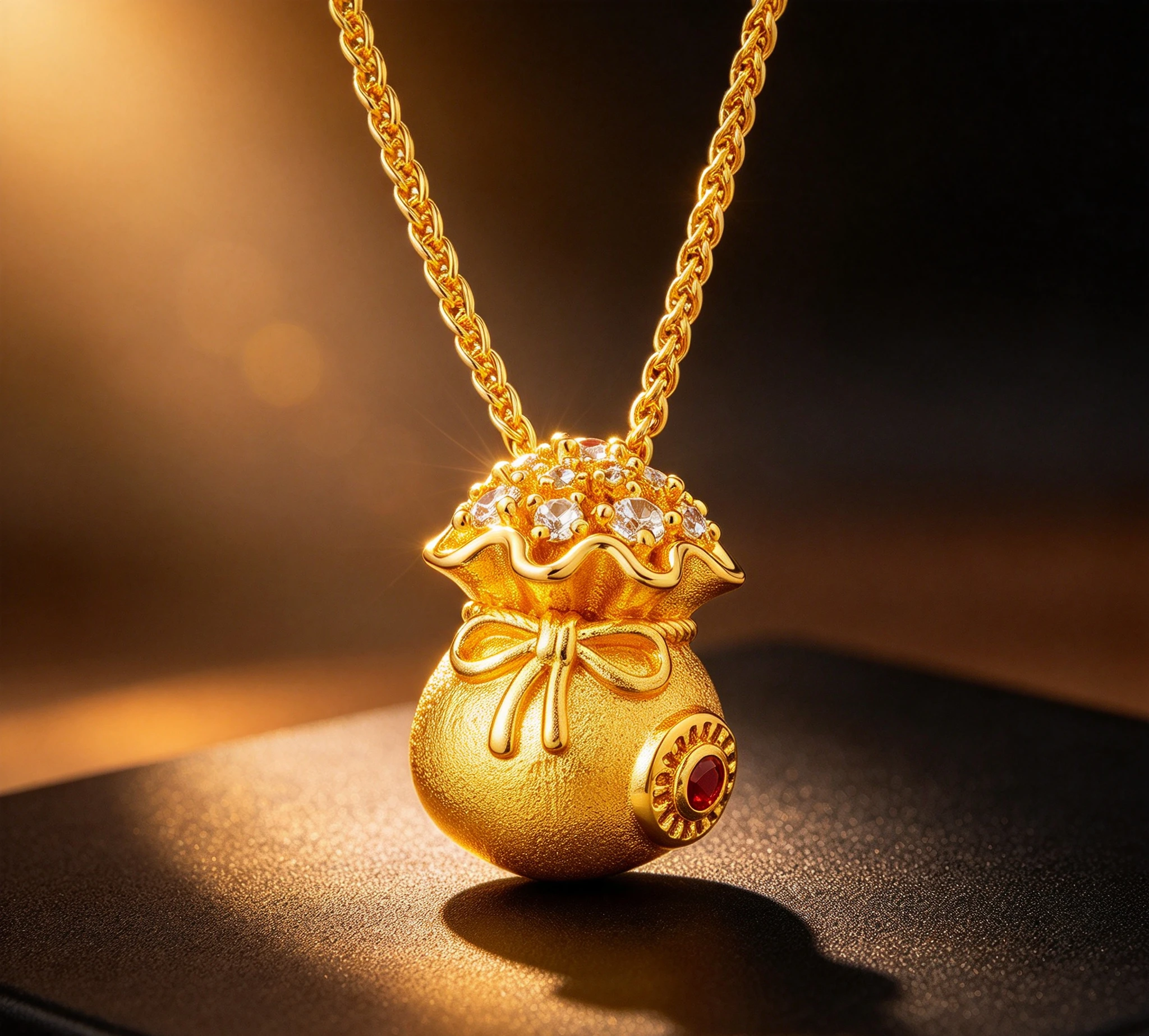 Drawing craft small fortune bag necklace female national style light luxury purse 9999gold