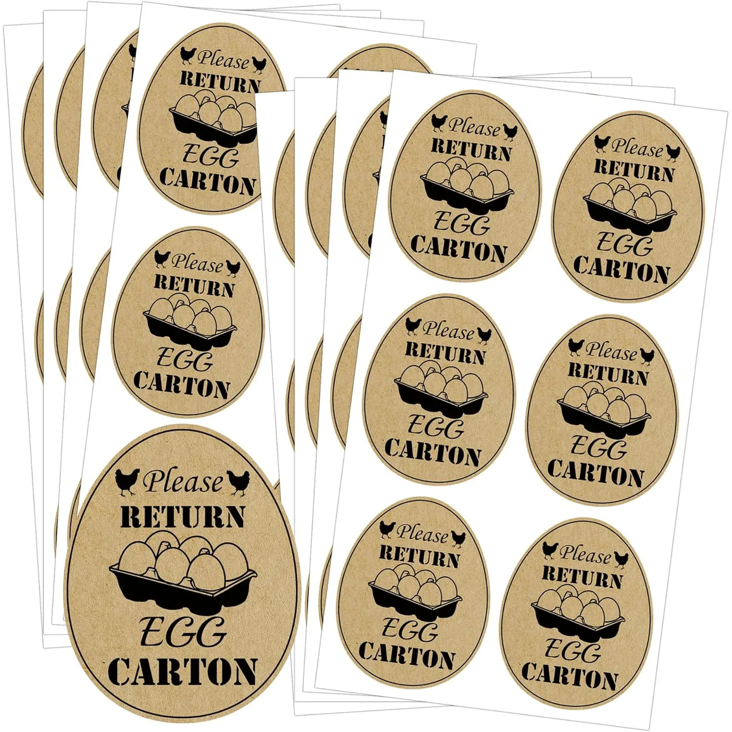 300 Uds. Pegatinas de cartón de huevos de retorno, 1,6x2 pulgadas, ovaladas, granja, huevos de gallina frescos, etiqueta de cartón, pegatinas de embalaje de huevos (blanco/Kraft)