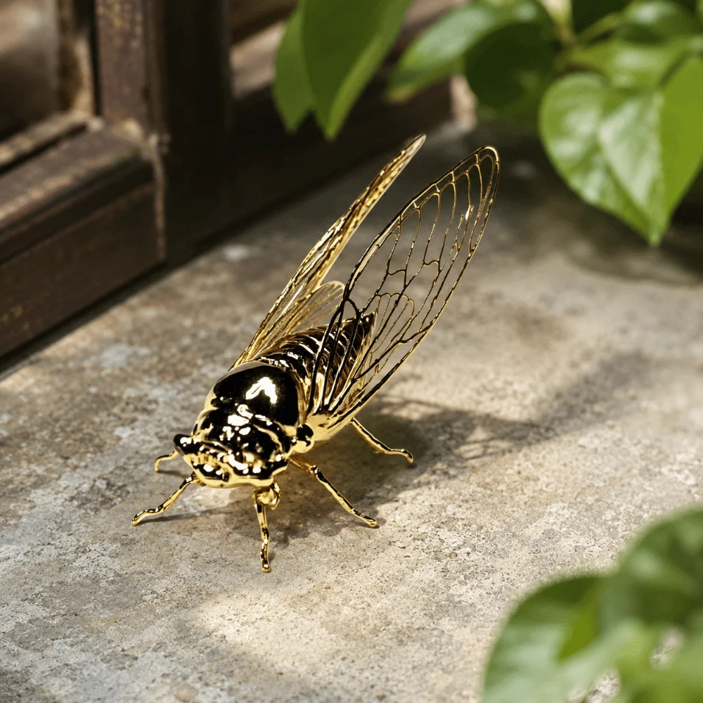 Exquisite Cicada Figurine Hollowed-out Mini Vintage Insect Sculpture Retro Durable Micro Landscape Figurine Home Office Decor