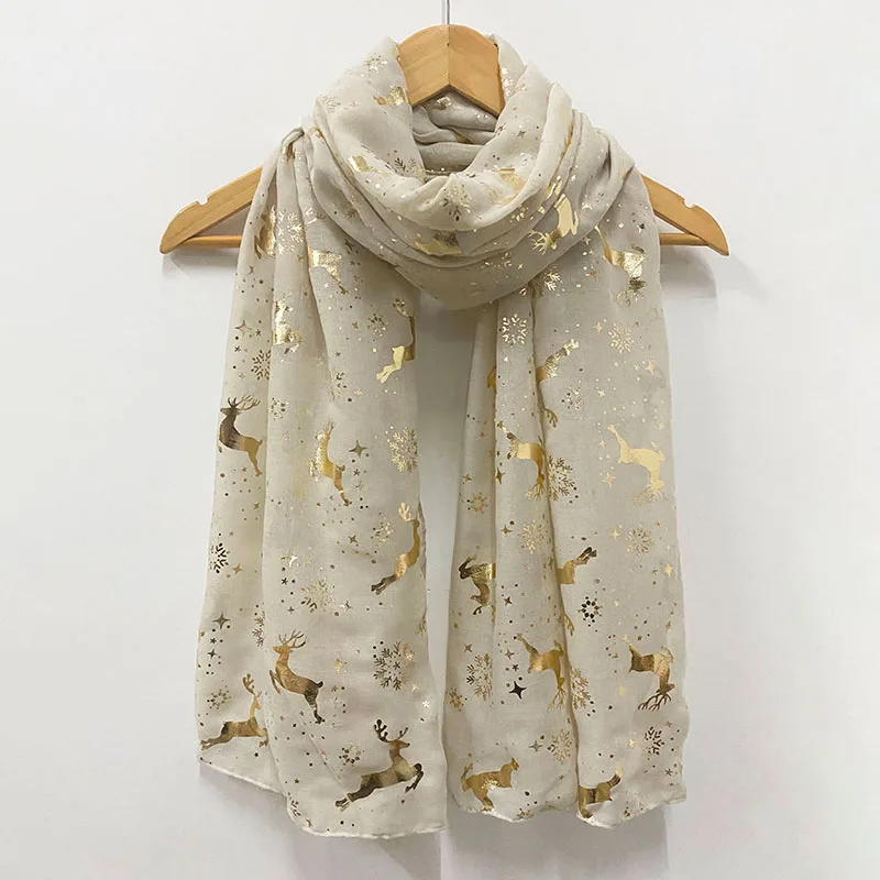 

Ladies' Christmas Snowflake Elk Christmas Tree Star Hot Rose Gold Printed Scarf Shawl Headscarf