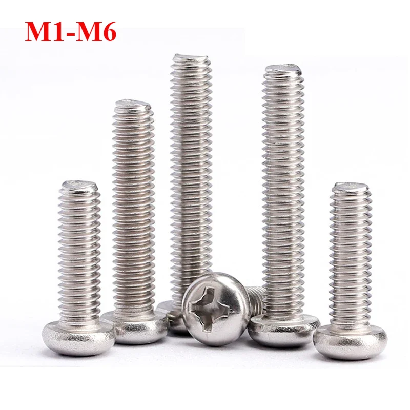 M1 M1.2 M1.4 M1.6 M1.7 M2 M2.5 M3 M3.5 M4 M5 M6 Nickel-plated Round Head Screws Phillips Pan Head Screws