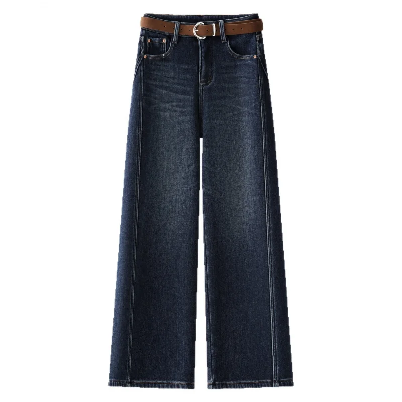 بنطال جينز ضيق مبطن بالصوف للنساء للتخسيس بنطال سميك عتيق مستقيم الساق