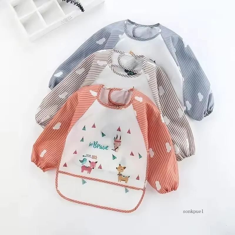 1-5pcs For1-3Year Baby Long Sleeve Scarf Waterproof Toddler Art Smock Feeding Bib Apron Pocket Infant Boys Girls Burp Cloth Bibs
