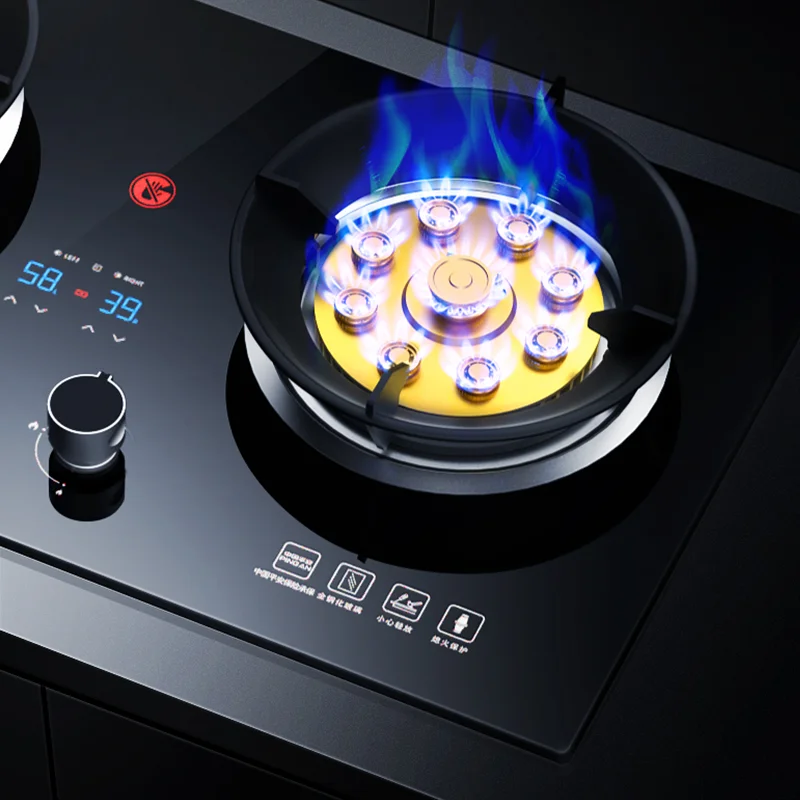 موقد غاز مزدوج الموقد - موقد منزلي مدمج/سطح الطاولة لغاز الطبيعي وغاز البترول المسال، لهب موفر للطاقة مع ميزات السلامة