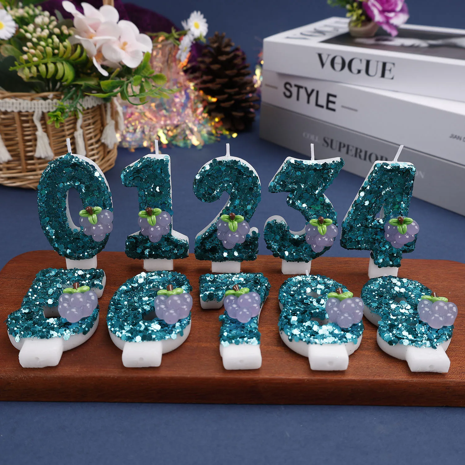 Dark green digital candles, purple grape decorative birthday candles, festival commemorative candles, party gifts