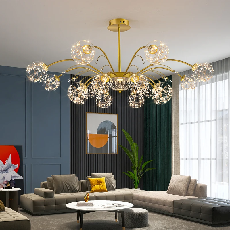 

Nordic Style Gold Chandelier LED Glass Ball Pendant Lights For Living Room Bedroom Indoor Lighting Luminaria Modern Lamps