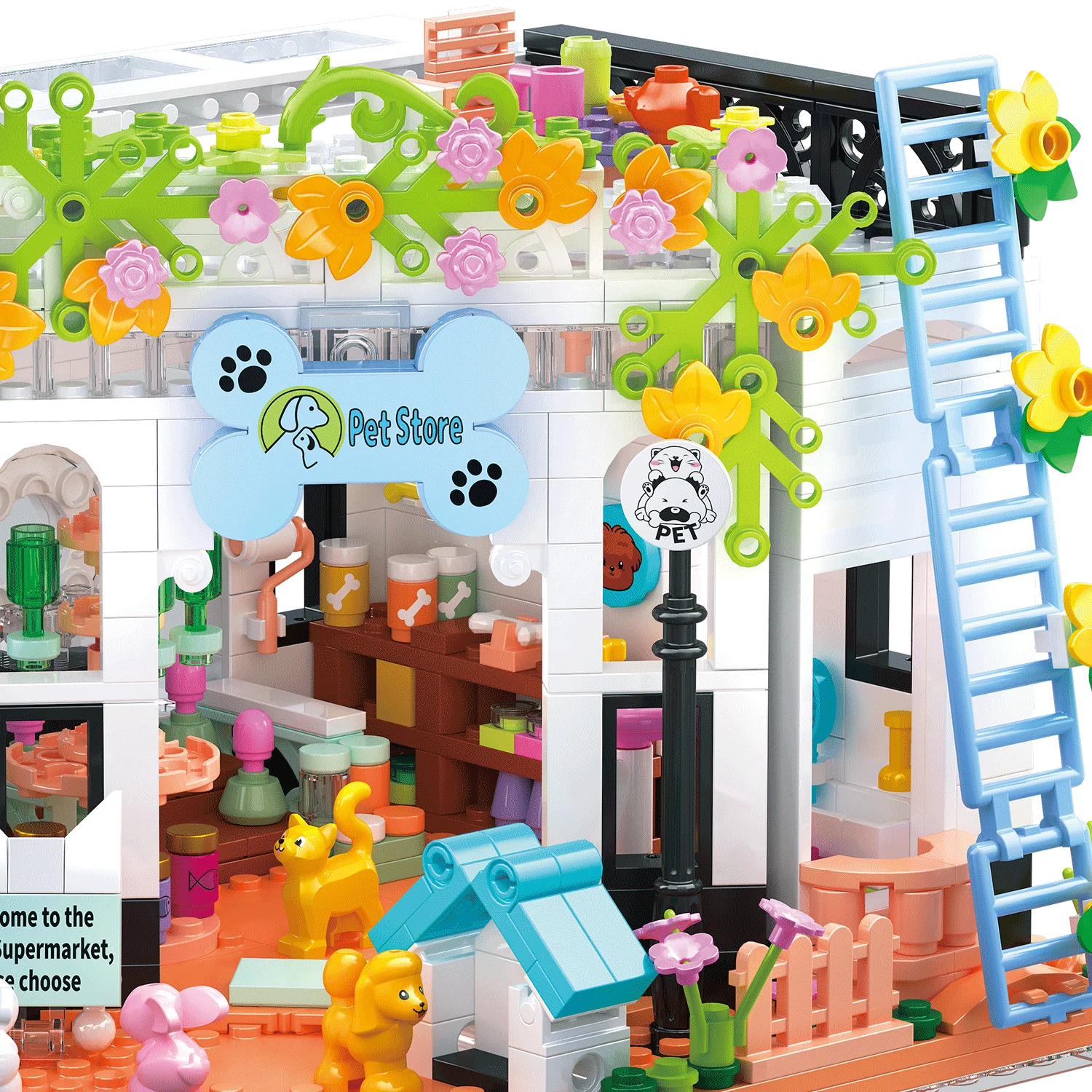 Negozio di animali fai da te assemblaggio Building Block Dog Cat House giocattolo per bambini Street View Brick Toys for Kids Adult Boys regali di natale