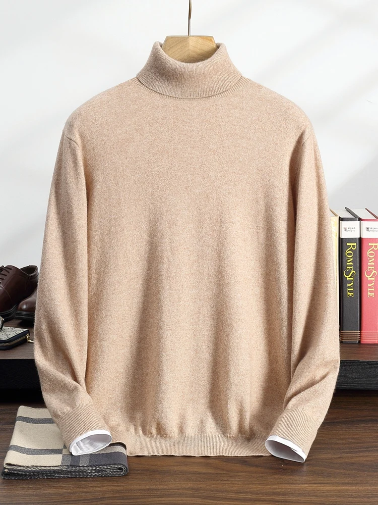 2025 Men's 100% Pure Cashmere Sweater High Lapels Pullovers Knitted Fall Winter New Turtleneck Tops Long Sleeve High-End Jumpers