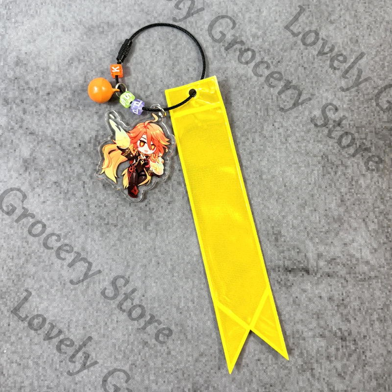 Anime genshin impacto mavuika cosplay dos desenhos animados tira de advertência segurança acessório reflexivo pingente ornamento fita prop mascote presente