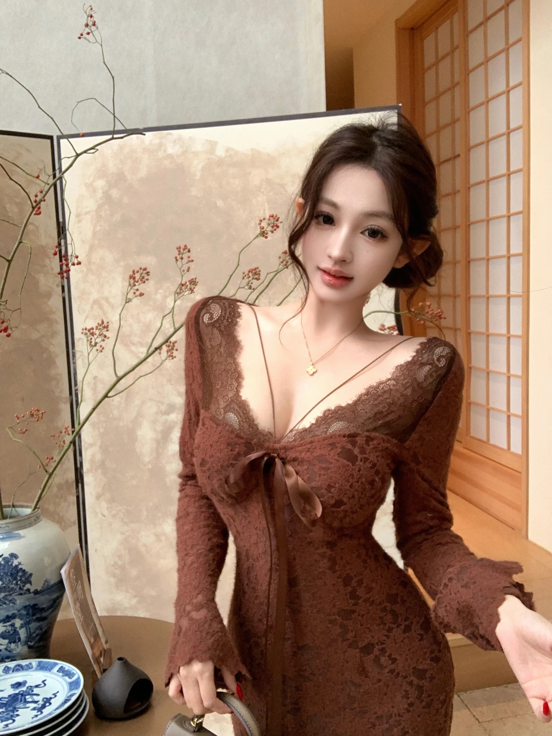 

Женское роскошное кружевное коричневое вечернее платье с подкладкой на груди, прозрачное облегающее платье русалки для женщин, элегантные платья для выпускного вечера