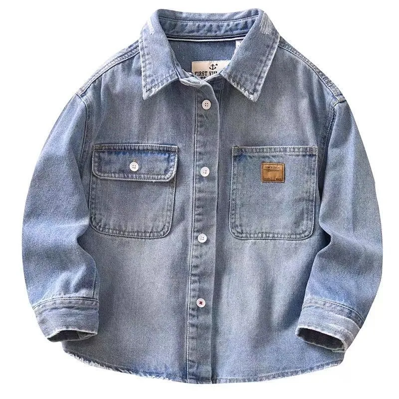 

2025 New Spring autumn Baby Girls boys Cotton soild Denim shirt coat Cute Children kids Clothes