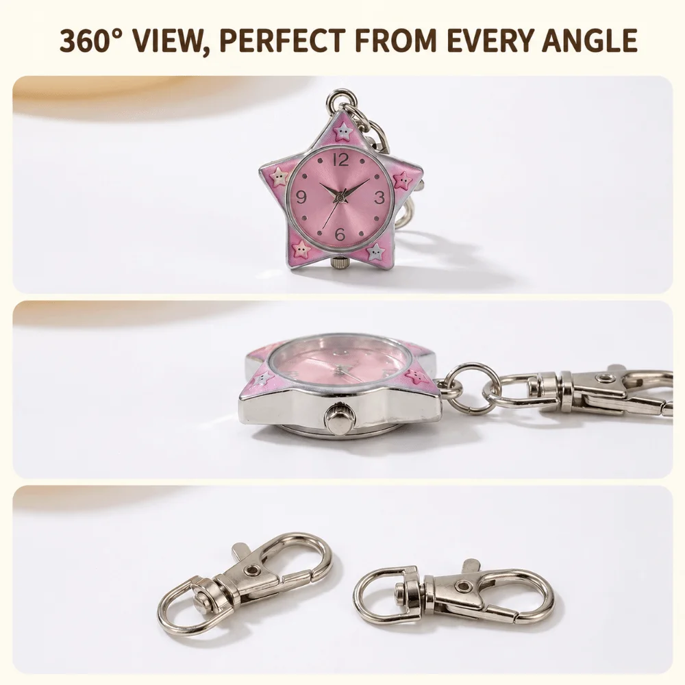 Cute Star Shaped Star Keychain Watch Pentagram Design Portable Pocket Watch Key Ring Watch Gift
