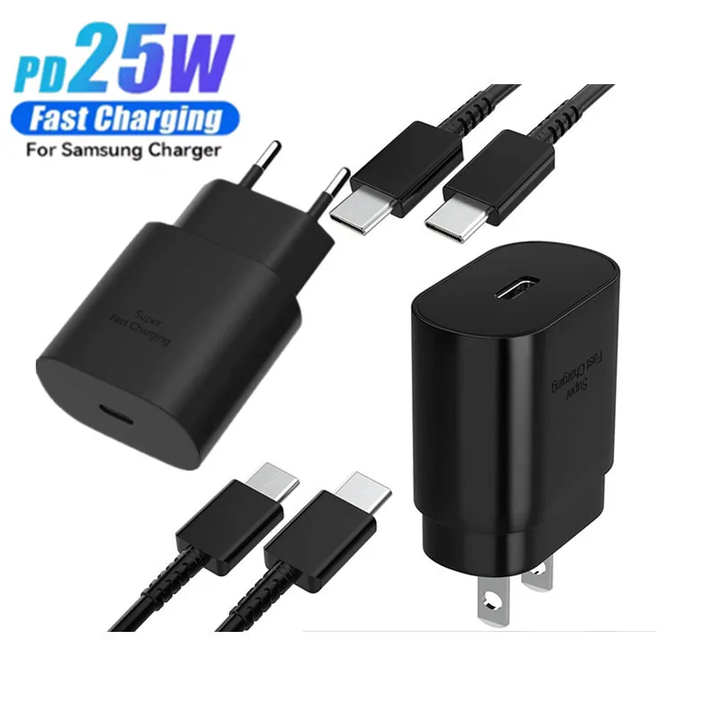 100% новое настенное зарядное устройство USB C мощностью 25 Вт, адаптер питания для супер быстрой зарядки типа C для Samsung S25 S24 S23 S22 S21 Ultra