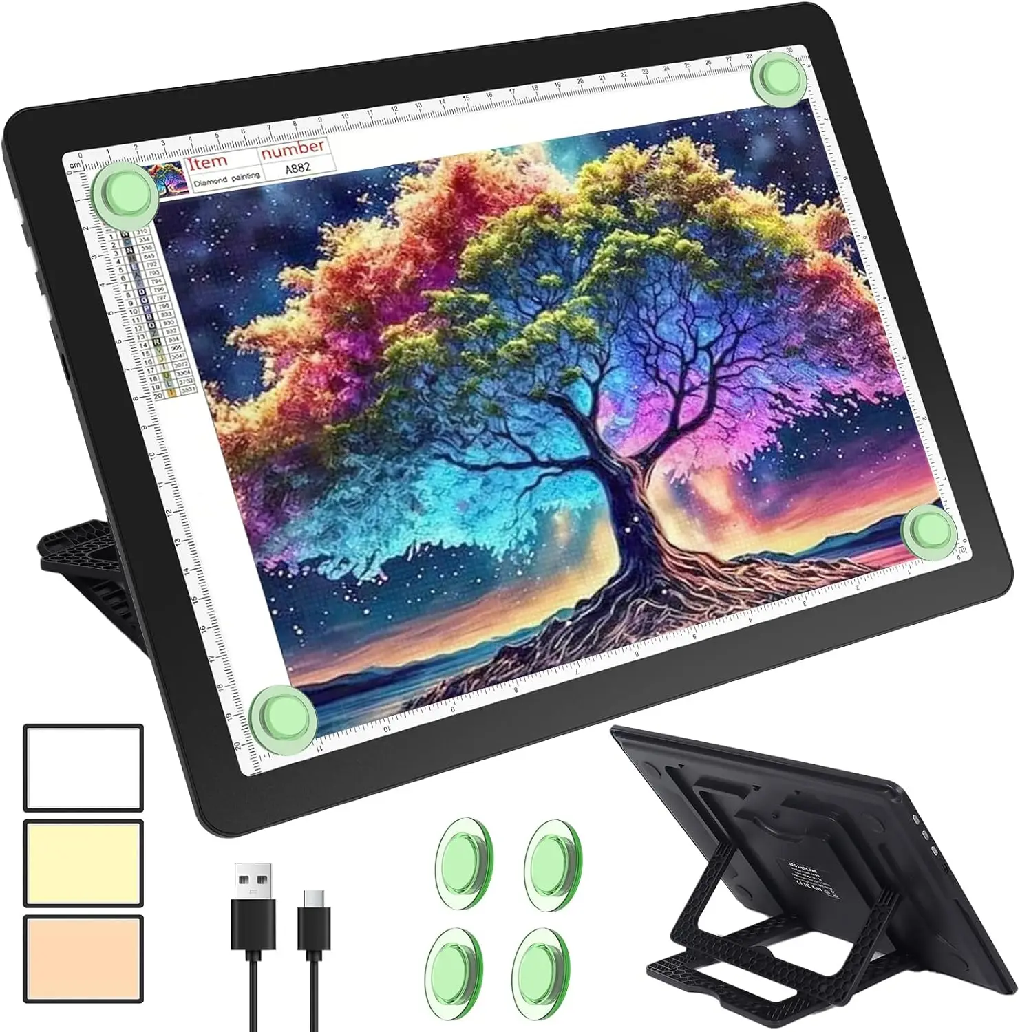 

Rechargeable A4 LED Light Pad with Built-in Stand, Magnetic Tracing Light Box for Drawing, Diamond Art, Super Bright Light Table