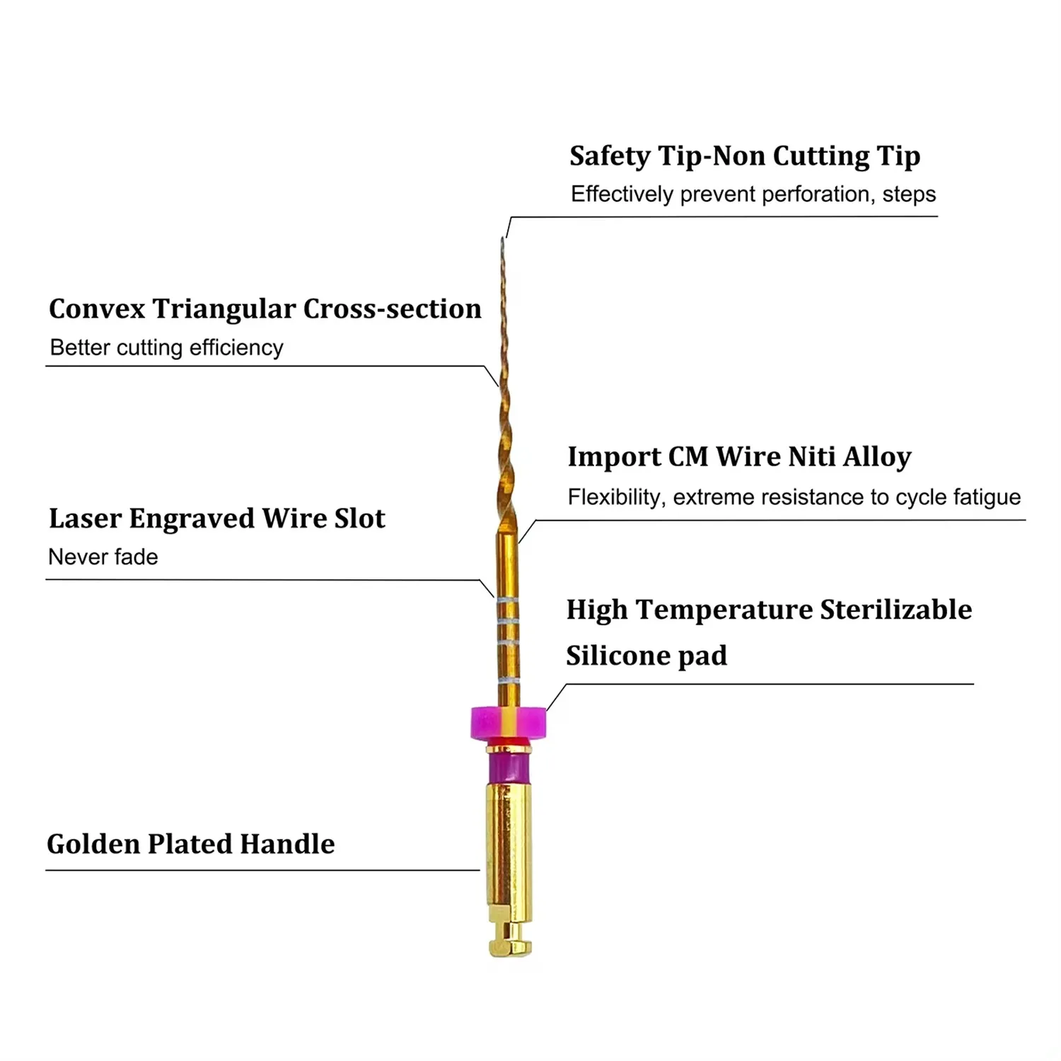 6Pcs/Box Dental Super Files Glod Rotary File 19mm/21mm/25mm/31mm SX-F3 NITI Metal Root Canal File Heat Actication Endodontic