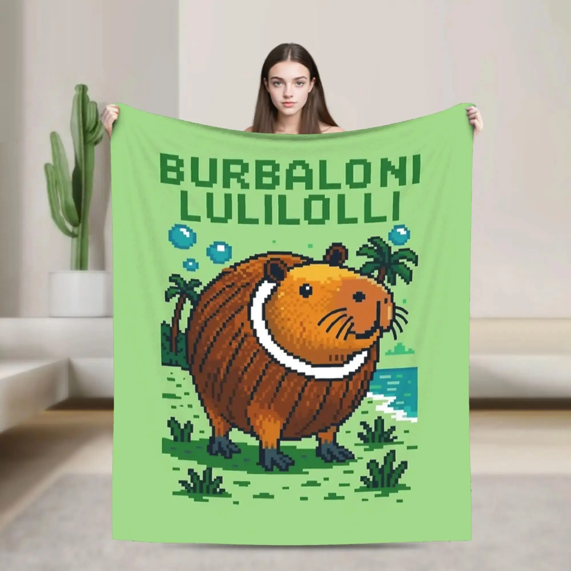 

Плюшевый теплый плед Burbaloni Luliloli Capybara Italian Brainrot Memes Pixel Art для детей, для дивана, кресла, кровати, мягкий фланелевый плед