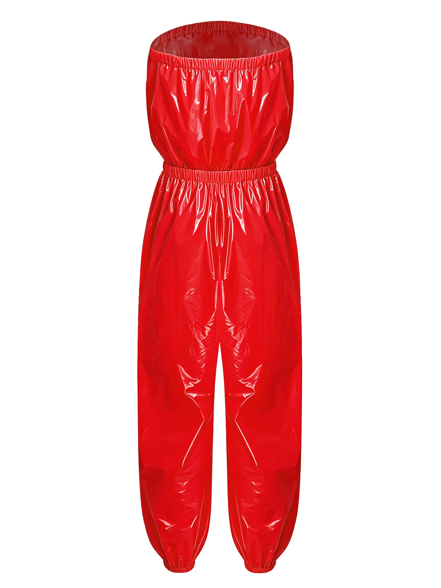 Women Wet Look Diaper Cover Jumpsuit Adaptive Strapless Elastic Waist Bodysuit Romper for Incontinence Care Senior