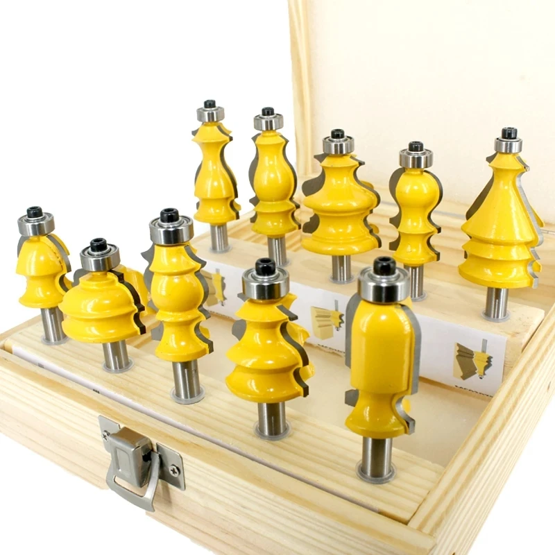 10pcs 8mm Shank Architectural Molding Handrail Router Bits Set CNC Woodworking Cutters Face Mill