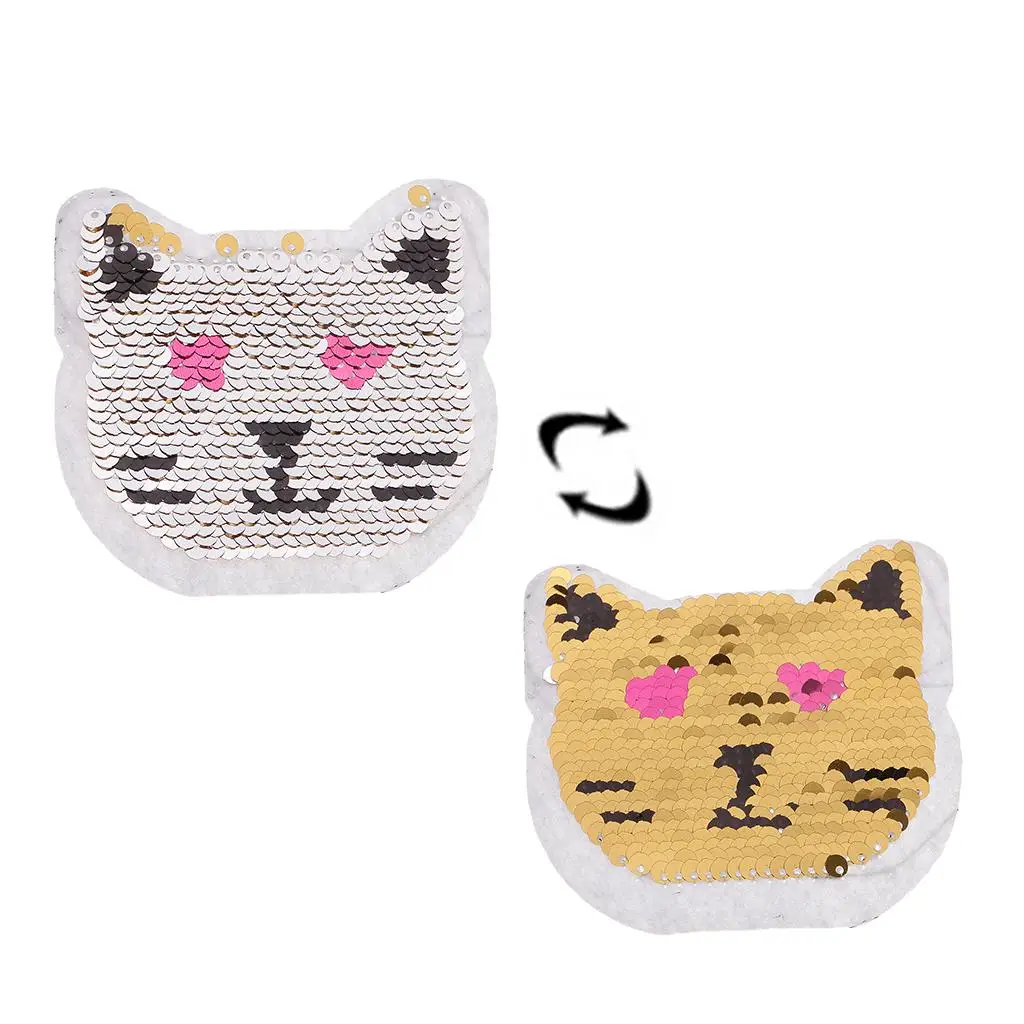 Cat reversibile cambia colore paillettes Patch Applique da cucire per fai da te