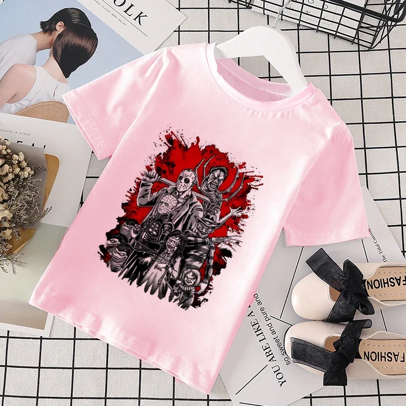 

Kids T Shirt Horror Friends Halloween Michael Myers Jason Print Funny Boys T Shirt Baby Girls Clothes Children Tops Casual Wear