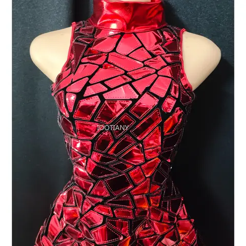 Silverspegel Nattklubbsklänning Kvinnor Kvällsfödelsedagsoutfit Ärmlös Glänsande Laser PU Bar Dj Gogo Dansare Sångerska Scenkostymer 8 best sales prestationskläder - №6