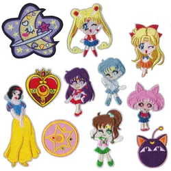 Cartoon Sailor Sun Moon Iron On Large Patches Embroidery Big Badges DIY Anime Large Patches For Clothes Girl Jeans Appliques