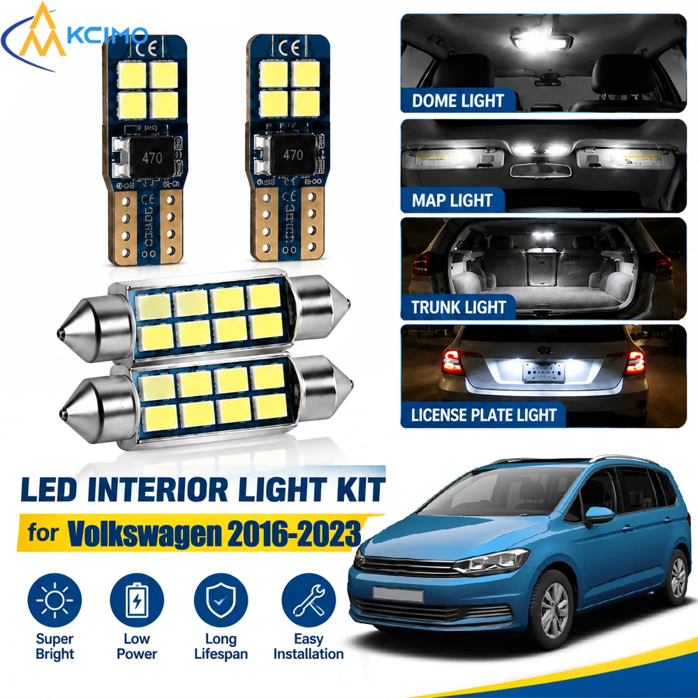 For Volkswagen Touran 5T 2016-2023 Canbus Interior LED Light Kit, 6000K Dome Vanity Reading Lamps, Error‑Free Easy Installation