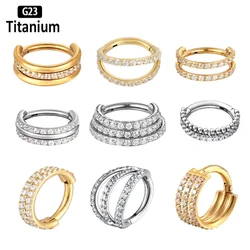 1PC Earrings Studs G23 Titanium Piercing Zircon 8/10/12mm Hoops Clicker Nose Rings Septum Tragus Cartilage Helix Conch Piercing