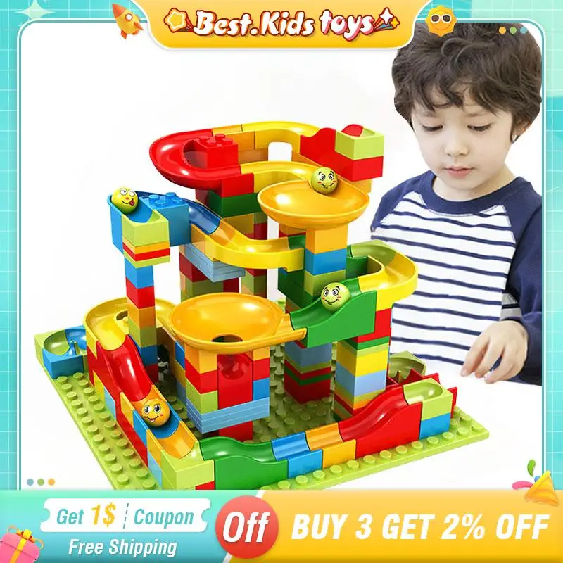 DIY Marble Race Run Compatible Building Blocks Kids Toys Slide Block Plastic Funnel Educational Assembly Bricks Toys Boys Gift