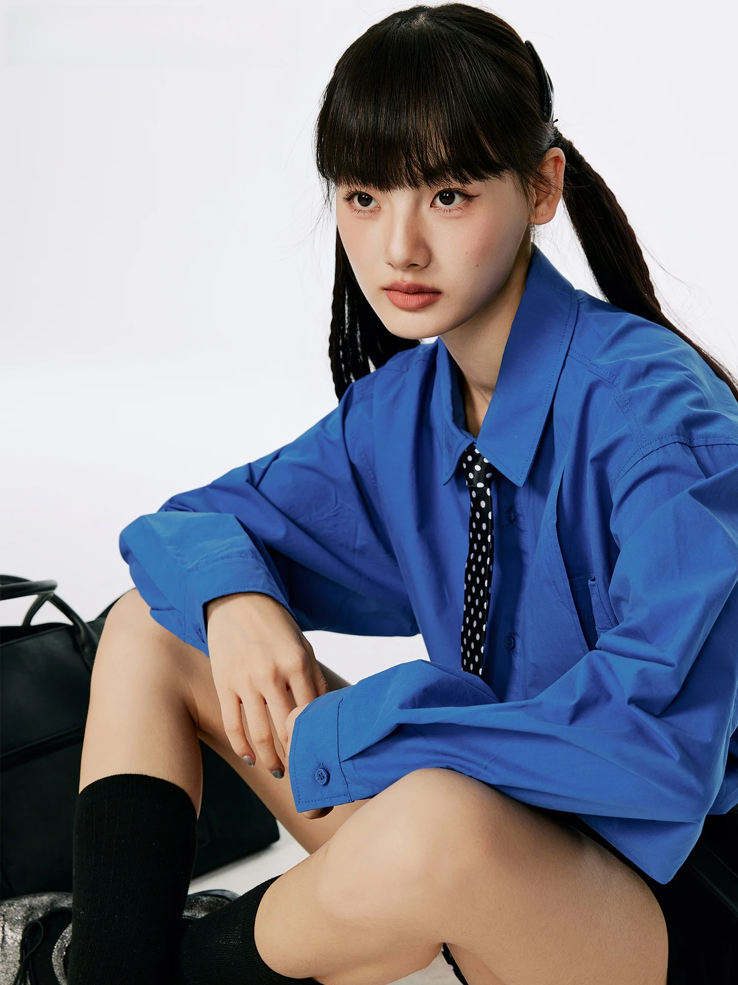 

Loose Casual Klein Blue Shirt Women's Jacket New Spring Outerwear Top Cotton Long Sleeve Button up Pure Color Unisex Shirt