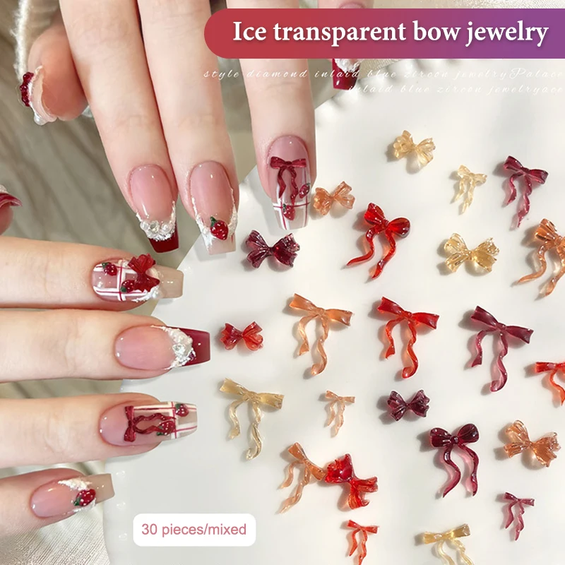 30 Stücke Gemischte Farbe Harz Linie Bowknot Fliege Band Nail art Dekorationen DIY Maniküre Strass Zubehör
