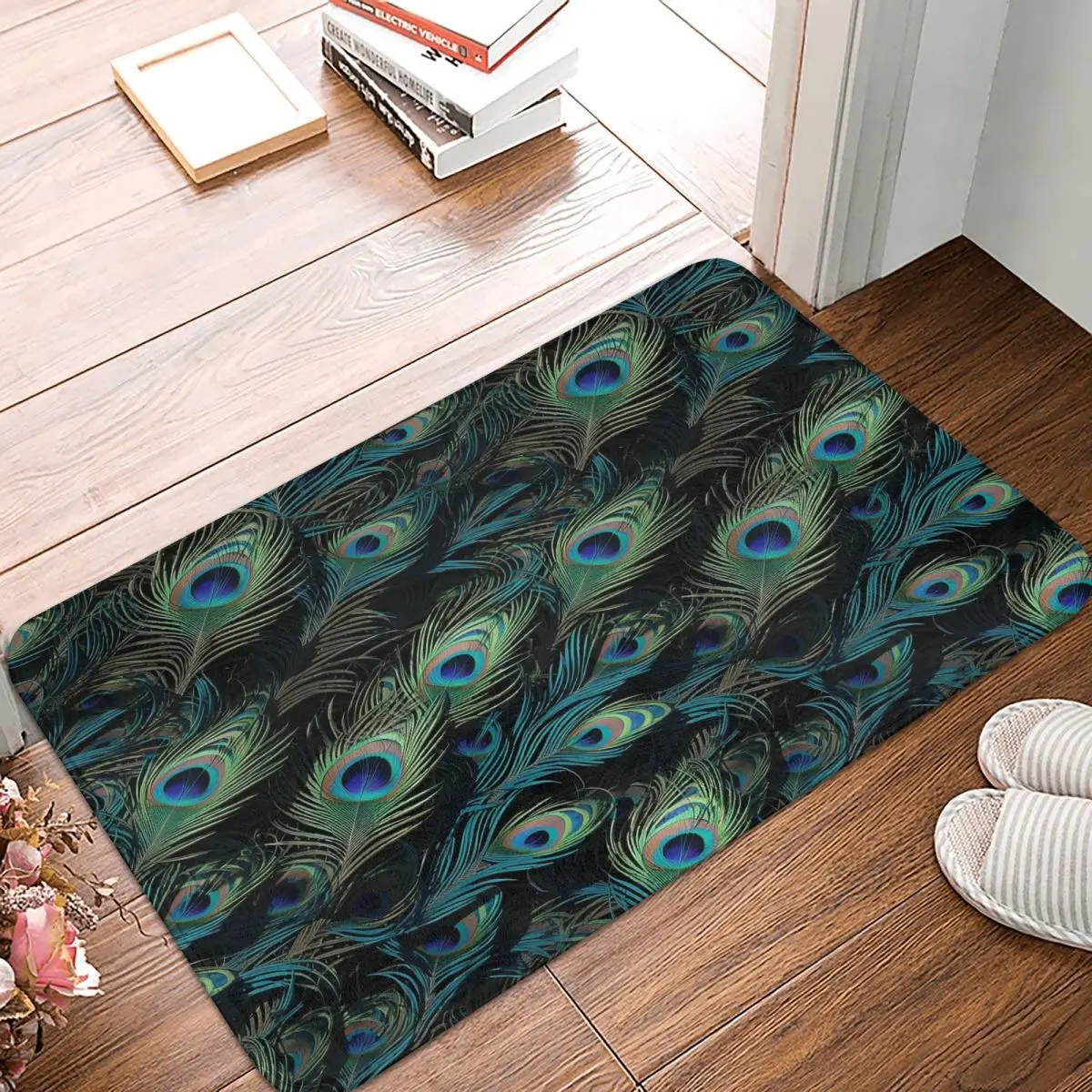 Peacock Feathers Front Door Mat Anti-Slip Outdoor Absorbent Doormat Kitchen Bedroom Entrance Rug Carpet