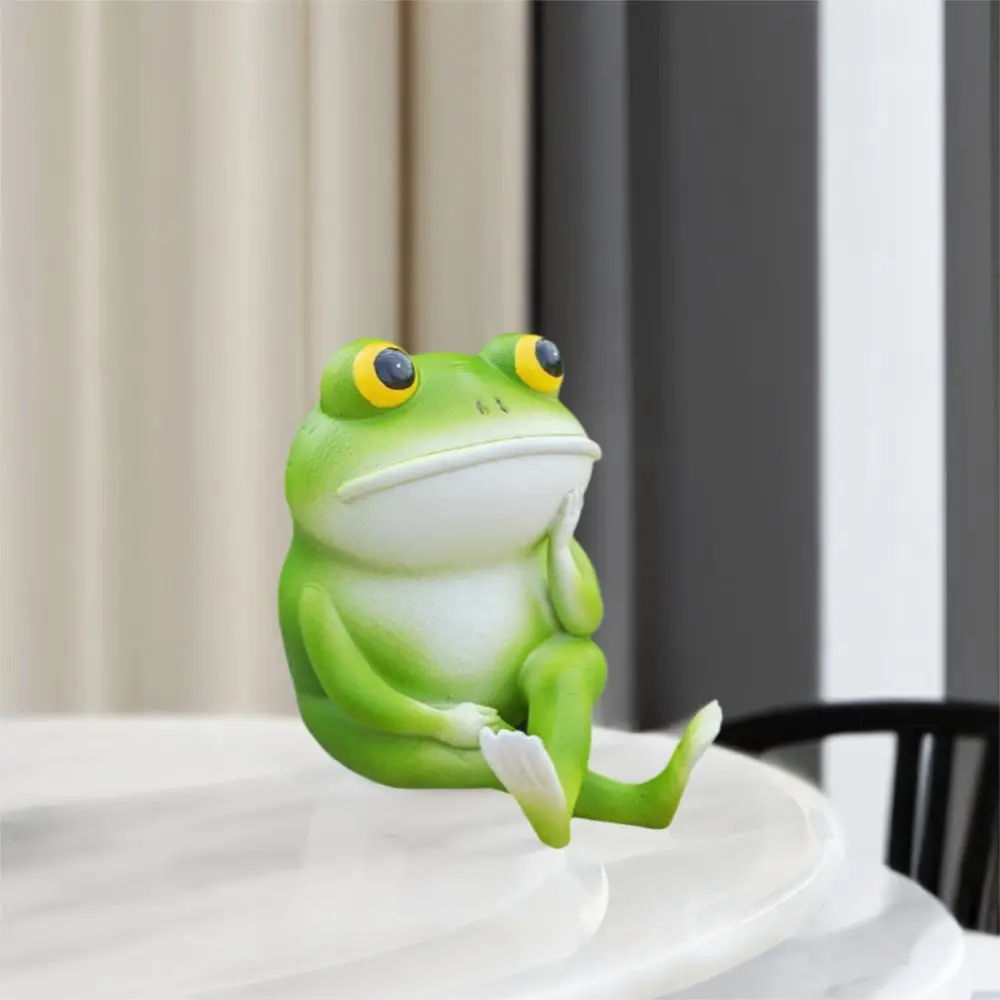 

Frog Sculpture Cartoon Think Frog Figurine Cute Resin Crafts Small Frog Statue Handicraft Animal Ornament Living Room Bedroom